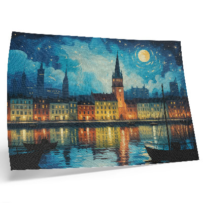 Póster Reflejos nocturnos de la ciudad, resplandor de lámparas de agua