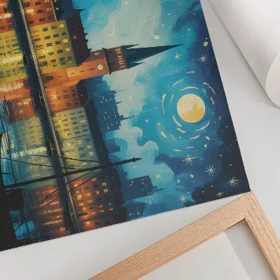 Póster reflejos nocturnos de la ciudad con resplandor de lámparas sobre el agua