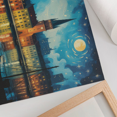 Póster Reflejos nocturnos de la ciudad, resplandor de lámparas de agua
