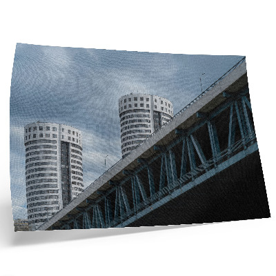 Póster Puente y rascacielos modernidad simetría elegancia