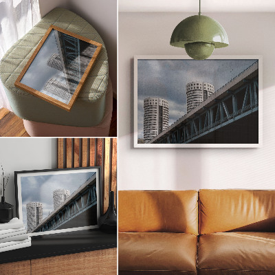 Póster Puente y rascacielos modernidad simetría elegancia