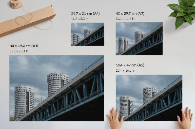 Póster Puente y rascacielos modernidad simetría elegancia