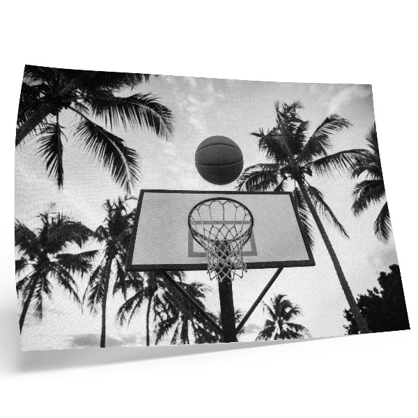 Arte de pared Canasta de baloncesto entre palmeras sobre un fondo blanco y negro