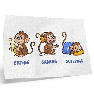 Arte de pared divertidas ilustraciones de un mono comiendo, jugando y durmiendo