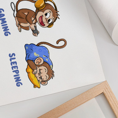 Arte de pared divertidas ilustraciones de un mono comiendo, jugando y durmiendo