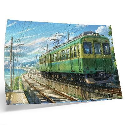 Arte de pared Tren ilustrativo en un paisaje costero.