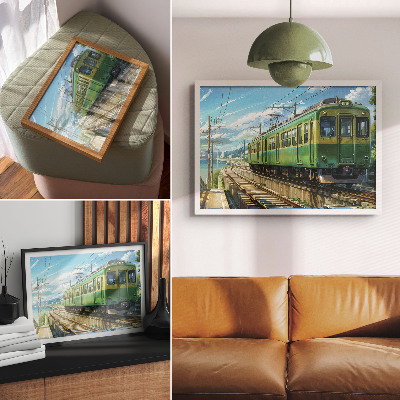 Arte de pared Tren ilustrativo en un paisaje costero.
