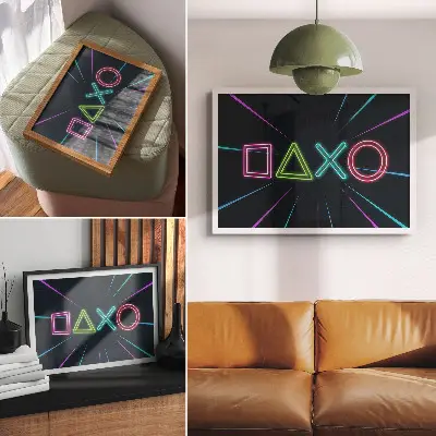 Lámina para cuadro con diseño futurista de formas de neón en colores dinámicos