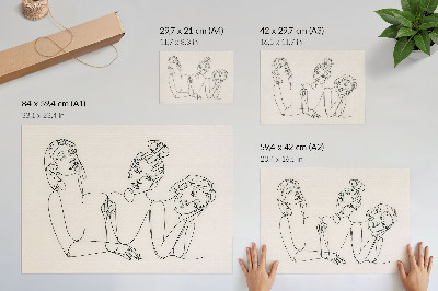 Arte de pared Líneas en blanco y negro, delicadeza, intimidad de las figuras