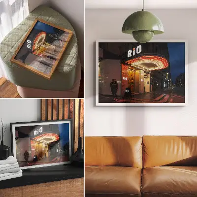 Arte de pared letrero de luces de neón estilo cine retro en color crema
