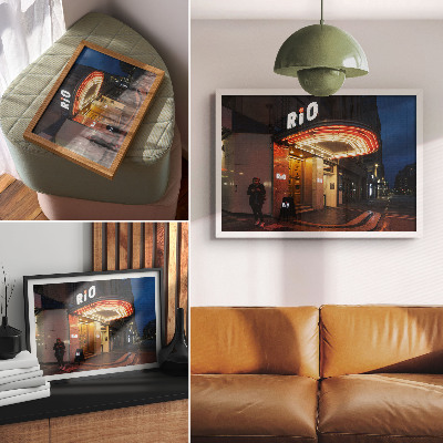 Arte de pared Luces de neón de cine retro color crema