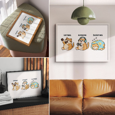 Póster con divertidas ilustraciones de gatos lindos