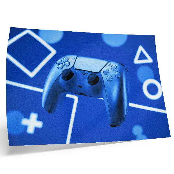 Lámina para cuadro con diseño de fondo geométrico azul de mando de videojuegos