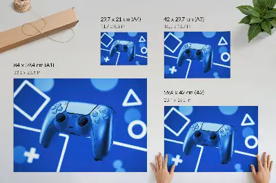 Lámina para cuadro con diseño de fondo geométrico azul de mando de videojuegos