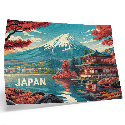 Lámina para cuadro Paisaje japonés lleno de color, con lago y montañas.