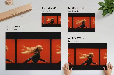 Póster tres tomas de alguien corriendo con fondo rojo de estilo moderno