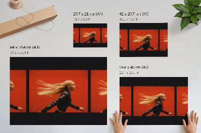 Póster Tres tomas de alguien corriendo, fondo rojo, energía moderna