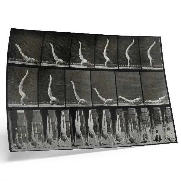 Arte de pared fototipo de un hombre de pie sobre sus manos en posición supina según Eadweard Muybridge de 1887