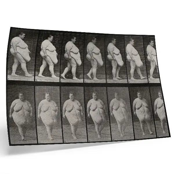 Póster mujer obesa caminando, fototipo según Eadweard Muybridge de 1887