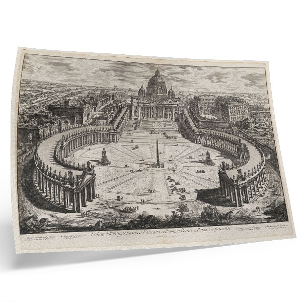 Arte de pared El patio frente al Vaticano con dos largas columnatas curvas coronadas con esculturas.