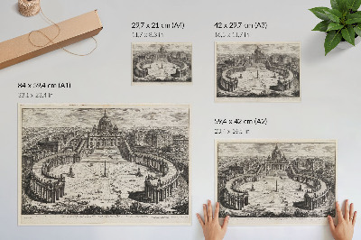 Arte de pared El patio frente al Vaticano con dos largas columnatas curvas coronadas con esculturas.
