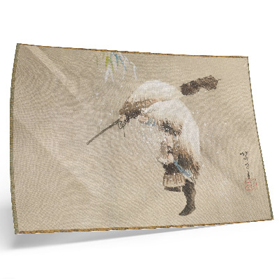Arte de pared Un pescador con una red en la nieve (ca. 1821) en alta resolución, de Katsushika Hokusai.