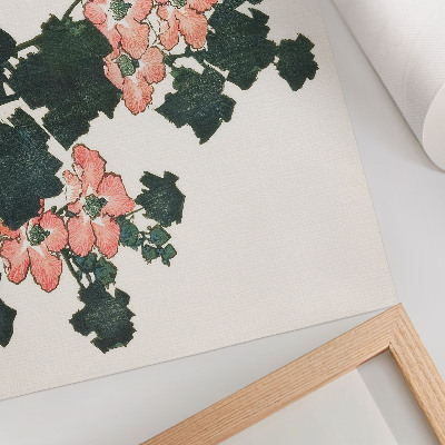 Arte de pared Rosas rojas y un pájaro, de Katsushiki Hokusai (1760–1849), grabado japonés antiguo en madera.