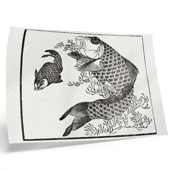 Arte de pared ilustrado con La carpa de Hokusai de estilo japonés