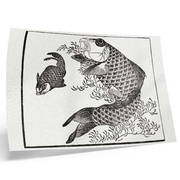 Arte de pared La carpa de Hokusai, una ilustración japonesa de animales.