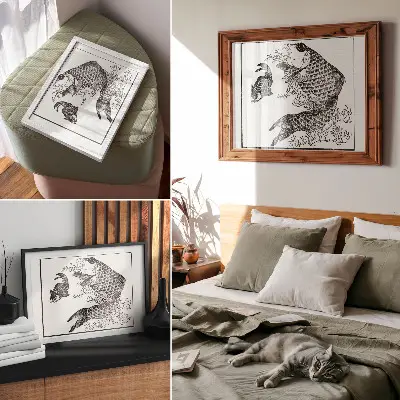 Arte de pared ilustrado con La carpa de Hokusai de estilo japonés