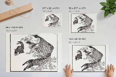 Arte de pared La carpa de Hokusai, una ilustración japonesa de animales.