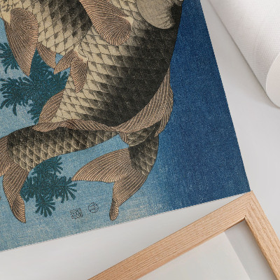 Póster Carpa nadando entre las algas (1831) – Ilustración japonesa de un pez