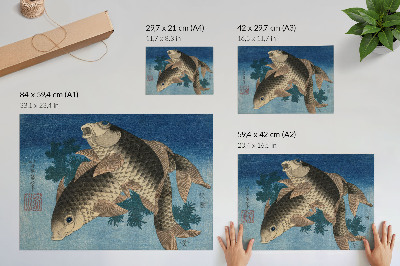 Póster Carpa nadando entre las algas (1831) – Ilustración japonesa de un pez