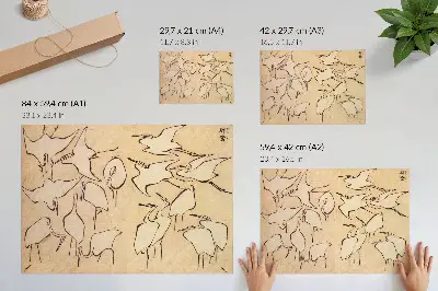 Lámina para cuadro de garzas de Katsushika Hokusai, extraída de Lecciones rápidas de dibujo simplificado (1823)