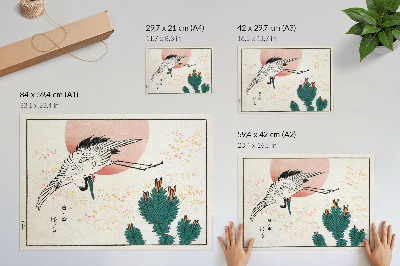 Arte de pared Grabado en madera de una grulla japonesa (1826–1869)