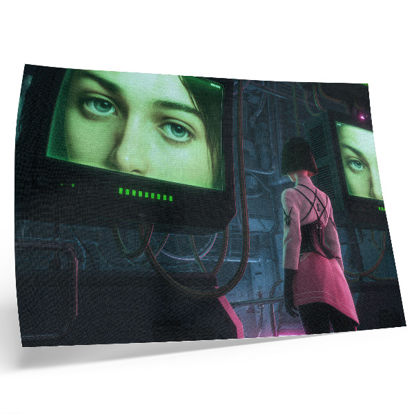 Arte de pared Interactuar con una imagen digital de una mujer.