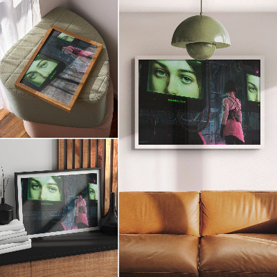 Arte de pared Interactuar con una imagen digital de una mujer.