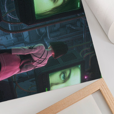 Arte de pared Interactuar con una imagen digital de una mujer.