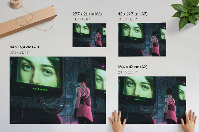 Arte de pared Interactuar con una imagen digital de una mujer.
