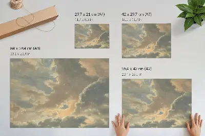 Póster con diseño de nubes en tonos grises y beige