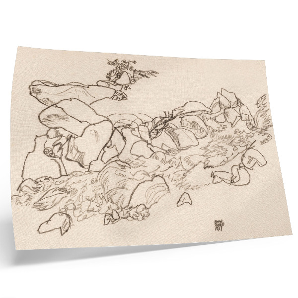 Lámina para cuadro Arroyo de montaña (1917) de Egon Schiele – dibujo lineal de la colección del Museo Metropolitano de Arte.