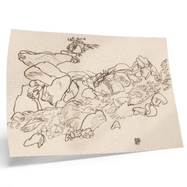 Lámina para cuadro Arroyo de montaña de 1917 de Egon Schiele dibujo lineal de la colección del Museo Metropolitano de Arte