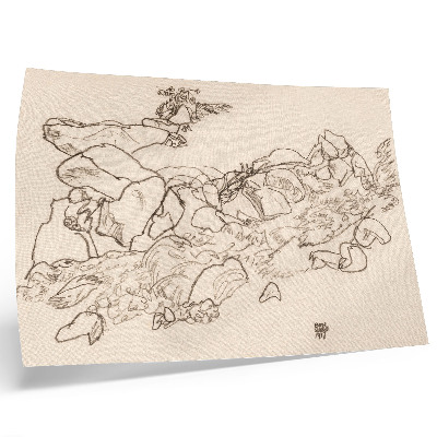Lámina para cuadro Arroyo de montaña (1917) de Egon Schiele – dibujo lineal de la colección del Museo Metropolitano de Arte.