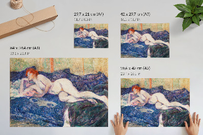 Póster Mujer desnuda mostrando los senos, arte erótico vintage de Henri de Toulouse-Lautrec.