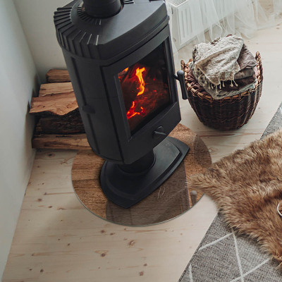 Placa de vidrio para chimenea redonda Patrón de madera natural