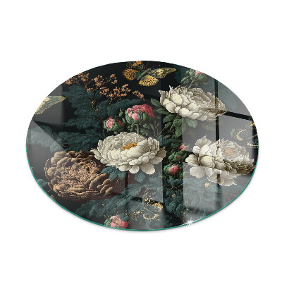 Placa de vidrio para chimenea redonda Patrón floral con mariposas