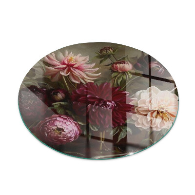 Placa de vidrio para chimenea redonda Ramo de flores en detalle