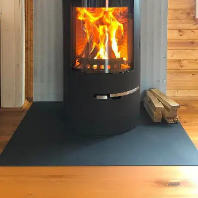 Protector de suelo rectangular para estufas de chapa metálica en color negro