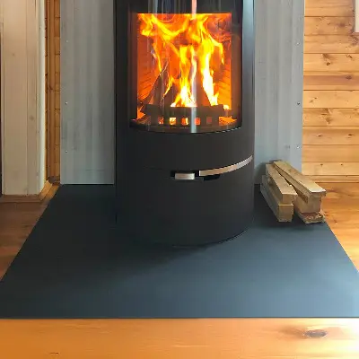 Protector de suelo rectangular para estufas de chapa metálica en color negro