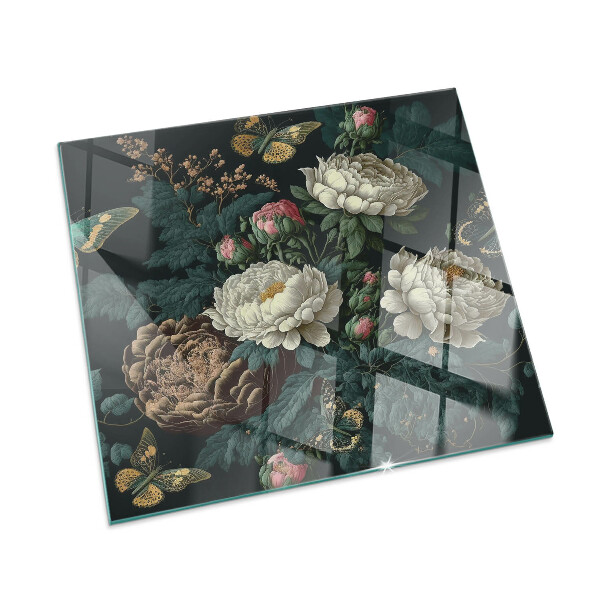 Protector suelo para estufa de leña rectangular Patrón floral con mariposas